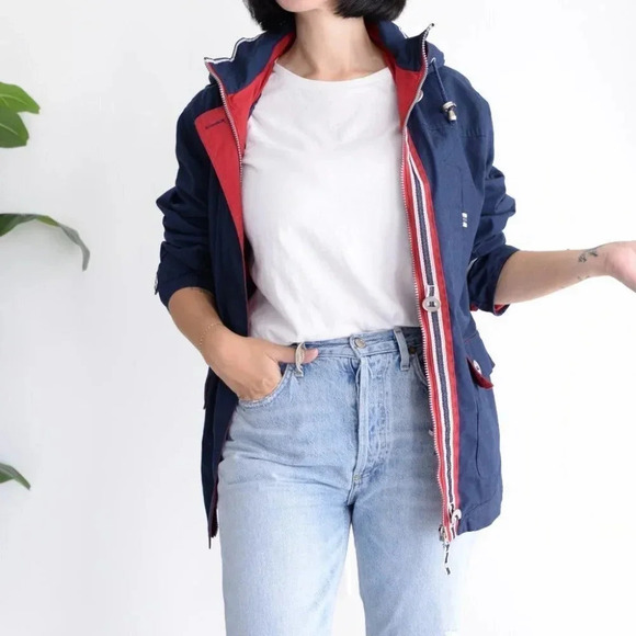 Vintage Sequence Navy Red Cotton Yachting Sailing Jacket Coastal Chic M - Picture 3 of 15